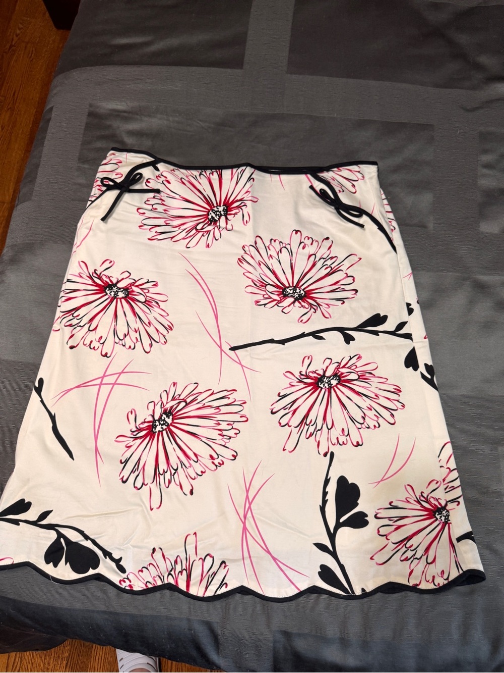 Grace White A-Line Skirt with Pink and Black Floral Print